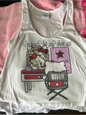 Hello Kitty White Graphic Tank Top with Pink and Red Accents